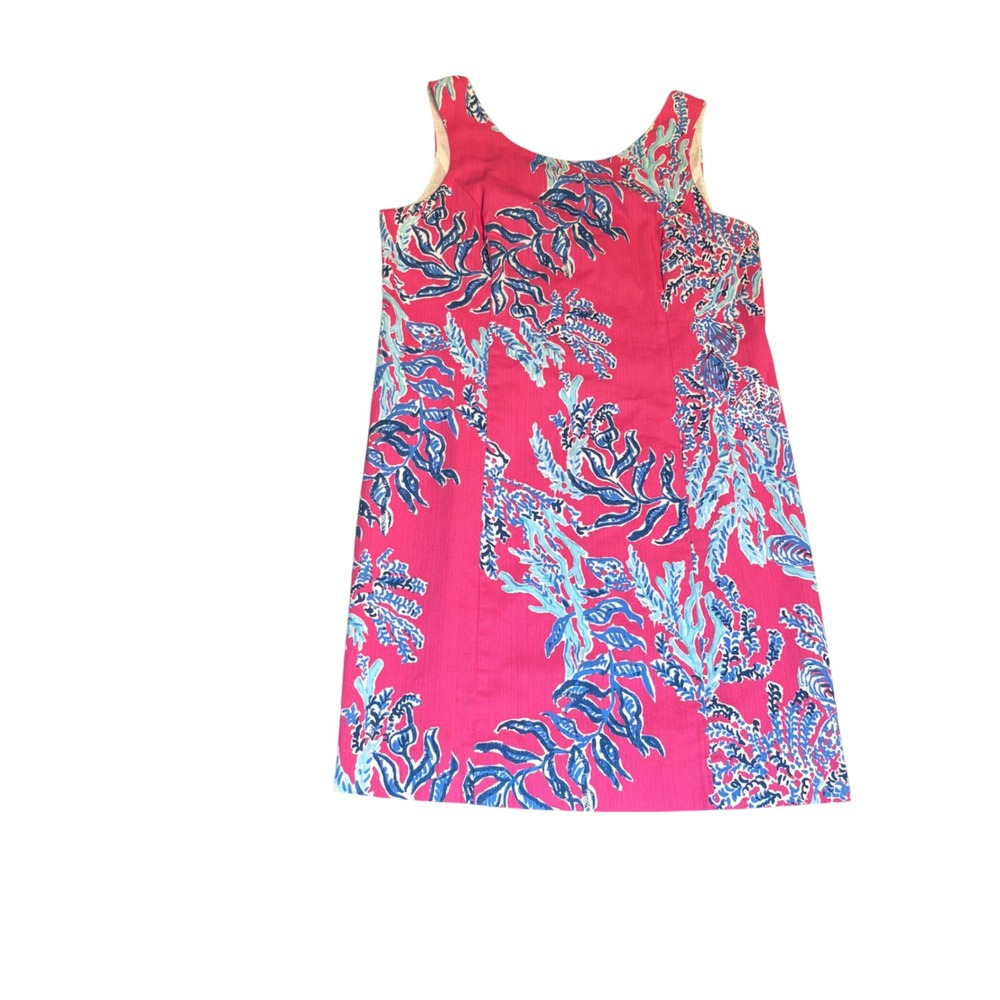 Lilly Pulitzer Shift Dress Women Size 10 Pink Blue Coral Print Sleeveless Zip